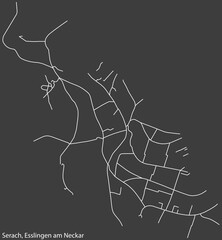 Detailed negative navigation white lines urban street roads map of the SERACH MUNICIPALITY of the German regional capital city of Esslingen, Germany on dark gray background
