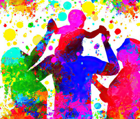 Coloful silhouettes of three adults and a child sitting on fathers shoulders