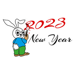 Rabbit wrote with a brush new year 2023. Christmas. Banner. Poster. Card.