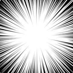 Black and white background of radial lines for comics. Manga speed frame. Superhero action. Explosion background.