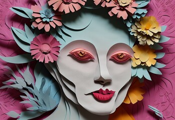 woman with floral design papercut style