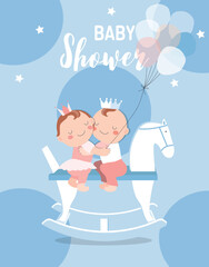 Baby shower invitations cards with babies boy and girl,cute design,poster,template,Vector illustrations.