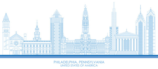 Fototapeta na wymiar Outline Skyline panorama of Philadelphia, Pennsylvania, United States - vector illustration