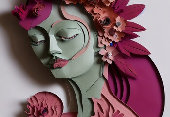 papercut style woman with flower