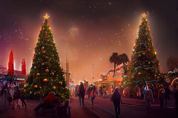 Christmas background and Christmas design Los Angeles 2023. Christmas tree. Holiday. Illustration for advertising postcards and cartoons