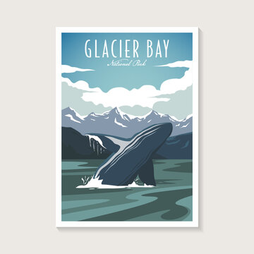 Humpback Whale In Glacier Bay National Park Poster Vector Illustration Design, Jumping Humpback Whale Poster