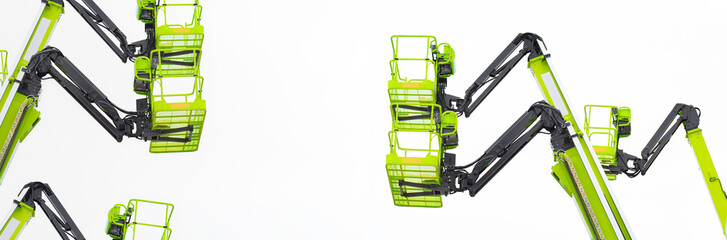 crane lift maintenance. articulated lifts with telescoping boom and basket. white background.