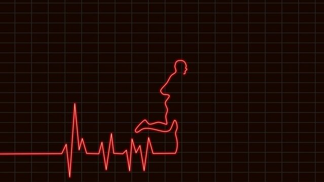 Neon light in the shape of pulse and a jogging man