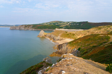 Obraz premium On the clifftops high above Three Cliffs Bay.