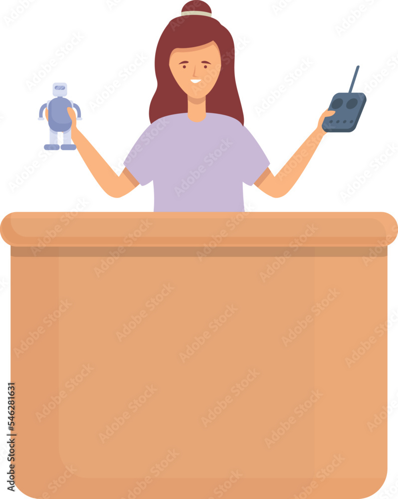 Poster tech robot control icon cartoon vector. kid education. engineer project