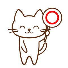 丸を掲げて微笑む白猫