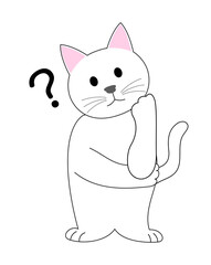 A white cat  gesturing with ?: white background