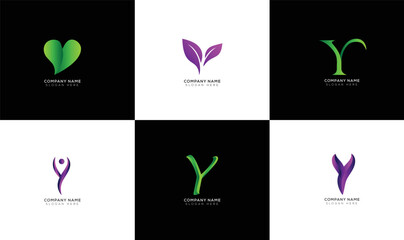 Gradient letter y logo collection with black and white