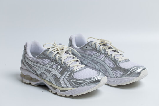 BANGKOK, THAILAND - APRIL 12, 2022 : Running shoes from the brand Asics