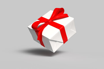 gift box for birthday or party with red ribbon or bow-knot isolated