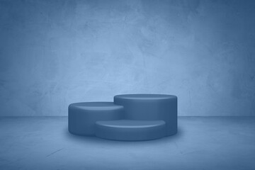 Product presentation, stage or podium to present product on dark blue cement wall and vintage backdrop studio background
