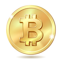Golden bitcoin coin. Crypto currency golden coin bitcoin symbol