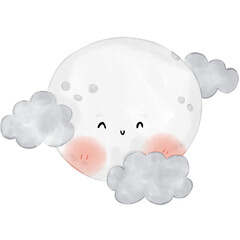 cute moon watercolor illustration