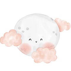cute moon watercolor illustration