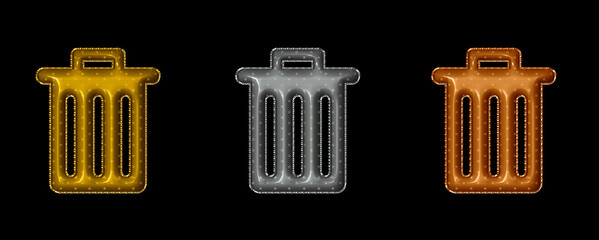 trash can golden silver and bronze Foil helium balloon icon set