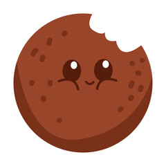  A delightful cartoon illustration showcases a partially bitten chocolate chip cookie. The cookie features a pair of big, cheerful eyes and a contented smile, conveying a sense of playful joy.