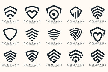 Creative Shield logo and icons set. Vector logo design template.