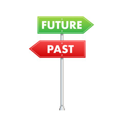 Future and past text on road sign. Vector stock illustration.