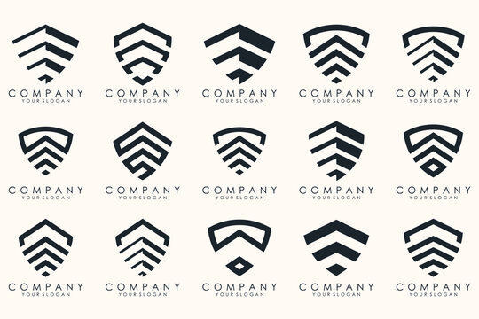 Creative Shield logo and icons set. Vector logo design template.