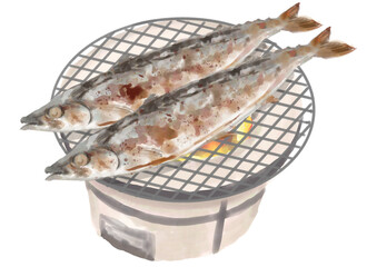 水彩の焼きサンマ01_2