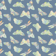 abstract watercolor background of butterflies, seamless pattern for design, print, wallpapers, invitations and wrapping paper. bright butterflies