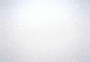 Light snow falling on white shiny empty blur backrop. Winter airy textured blank background.