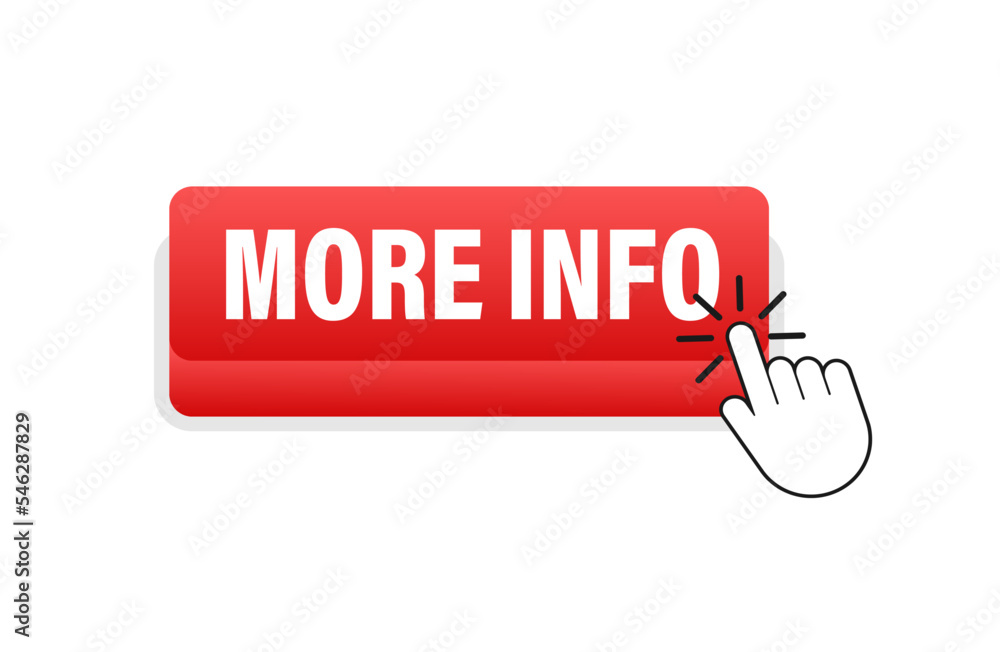 Poster more info button with cursor. vector stock illustration.