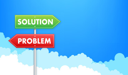 Solution and problem road sign. Vector stock illustration.