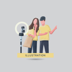 Content creator concept , online seller promoting goods on social media live streaming illustration