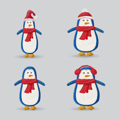 Penguin character collection winter theme illustration