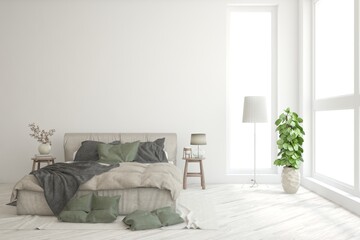 White living room with sofa. Scandinavian interior design. 3D illustration