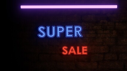Super sale Neon Signs on the wall Style Text 3D rendering