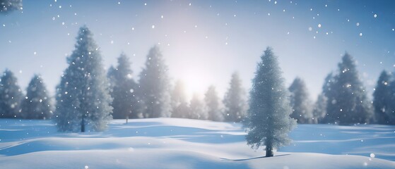 Naklejka premium Christmas landscape with snow and fir tree. copy space