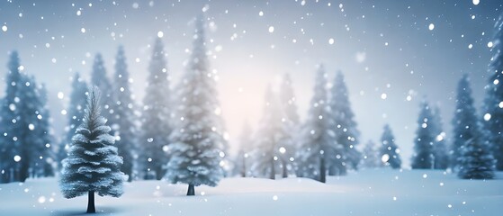 Christmas landscape with snow and fir tree. copy space