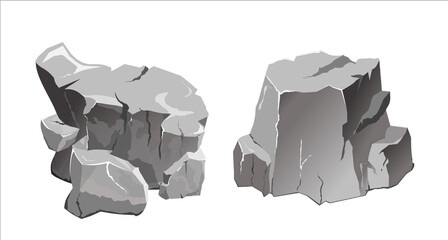 vector, illustration, rock, stone, isolated, natural, set, pile, nature, graphic, design, element, material, mineral, object, heap, granite, white, gravel, grey, cartoon, broken, gray, rough, boulder,