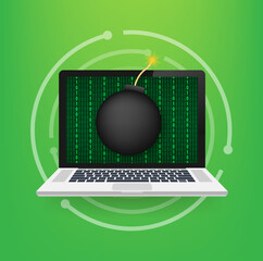 logic bomb. Piece of code intentionally inserted into a software system. Vector stock illustration. - obrazy, fototapety, plakaty