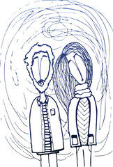line drawing of a couple standing isolated on white, romantic couples