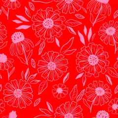 Tuinposter Seamless pattern with flowers in pink and red colors. Vector graphics. © Екатерина Зирина