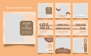 social media template banner fashion sale promotion in brown beige color. fully editable instagram and facebook square post frame puzzle organic sale poster.