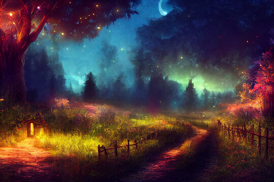 Fantasy forest at night.