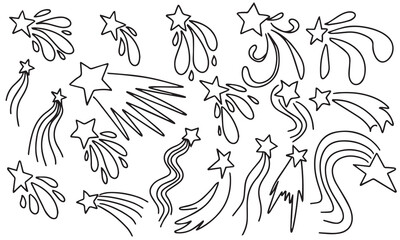 Set of doodle stars, hand draw outline vector illustration. Space elements