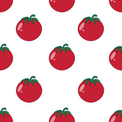 Seamless pattern with tomato on white background. Print for fabric and kitchen wallpaper.