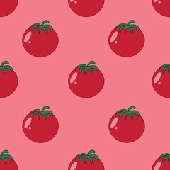 Seamless pattern with tomato on white background. Print for fabric and kitchen wallpaper.