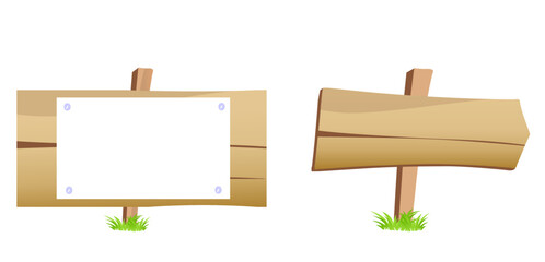 Wooden board signs for information and advertising. Vector illustration isolated on white.