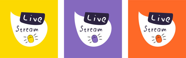 Live Stream Set Labels. Concept of video call. Different posts
